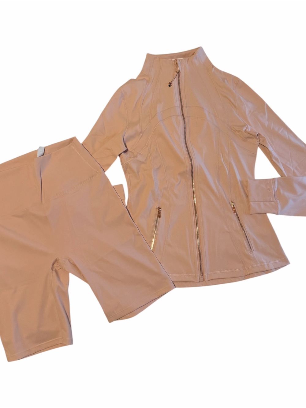 Women's Blush Pink Lulu Active Jacket & Biker Shorts Set